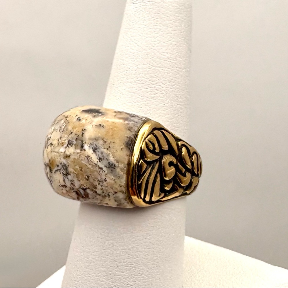 Studio Barse Natural Moss Agate Golden Bronze Southwestern Style Ring - Picture 3 of 6